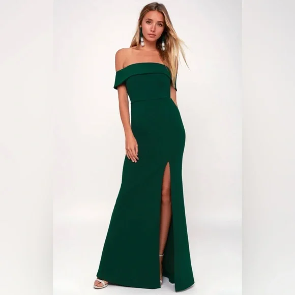 Lulus | Dresses | Lulus Aveline Forest Green Offtheshoulder Maxi Dress  Formal Wedding Guest | Poshmark